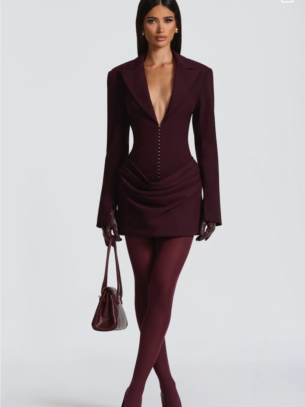 Plunge Blazer Mini Dress in Deep Burgundy